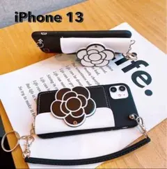 新品　iPhone 13 ケース 花柄 韓国 カメリアケース　小花柄ホワイト
