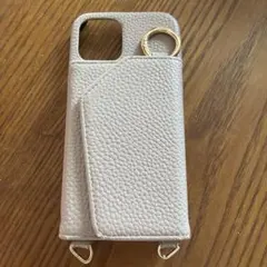 ベージュ 合成皮革 スマホケース ショルダーストラップ付き