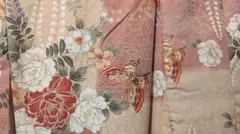 洗える　袷　アッシュ・エル　ピンク　桃系 花柄 蝶　小紋 着物