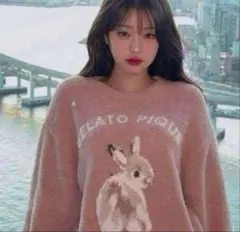 新品ジェラートピケ　ラビットジャガードプルオーバー&ロングパンツ　ピンク上下