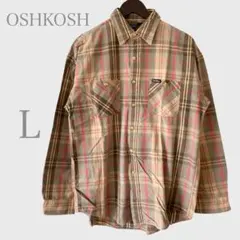 オシュコシュ　チェックシャツ　90s ブラウン系　綿100% Ｌ　カジュアル