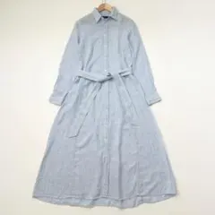 美品✨ラルフローレン　ワンピース　ストライプ　リネン　ブルー　4