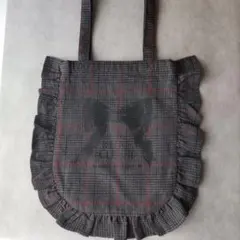 &LOVE CLOSET チェック柄フリルトートバッグ リボンプリント 中古品のサムネイル