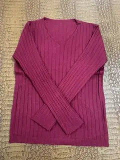 ワインVネック リブ編み セーター 長袖