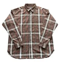 レイジブルー ブラウン チェック柄 長袖シャツ レギュラーカラー L