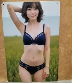 ブリキ看板　女性Rina①新品印刷ズレ 左上側角折れ少々有り