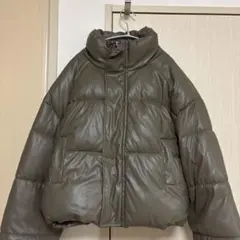 オリーブグリーン 合成皮革 ダウンジャケット