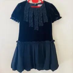 キャサリンコテージ　黒 ベルベット フリル付き ワンピース　120