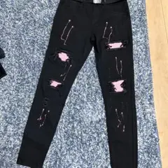 ダメージ加工スキニーデニムパンツ ブラック
