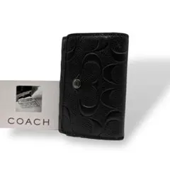 コーチ ５連キーケース キーリング シグネチャー柄 エンボス加工 レザーメンズ