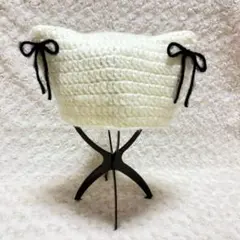 ♡ハンドメイド♡　猫耳ニット帽 猫耳 ニット帽 リボン ふわふわ 編み物