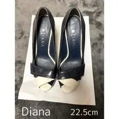 DIANA ネイビー ホワイト オープントゥヒール 22.5cm