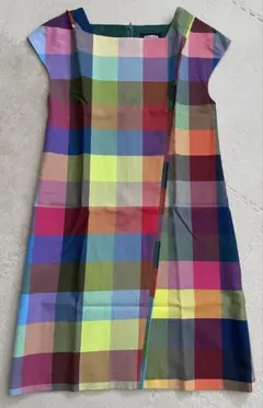 ウール100% マルチカラー チェック柄 ワンピース