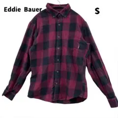 エディーバウアー　メンズ長袖シャツ　赤黒　S　綿100%　チェック柄【1901】