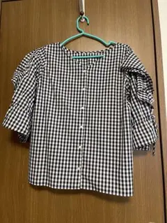 ち*ん様 ギンガムチェックフリルシャツ