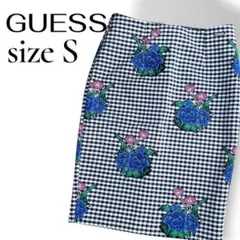 美品✨GUESS ギンガムチェック 花柄刺繍タイトスカート 美シルエット Sのサムネイル