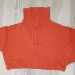 WEGO オレンジ ハイネック ジッパー ニットセーター　サイズフリー