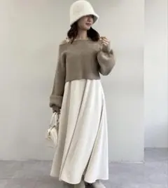 ニット セット ワンピース ベージュ・ホワイト