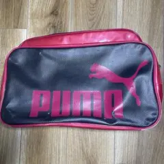 【傷有】プーマ　エナメルバッグ　ショルダーバッグ　グレー　ピンク