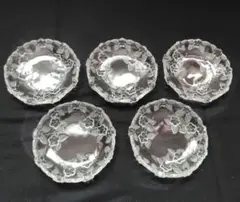 昭和レトロ 花柄クリスタル ガラス皿 ５枚セット ガラス器 デザート皿