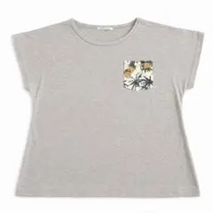 値下げしました！ パイナップル柄 ポケット付き 半袖Tシャツ グレーのサムネイル