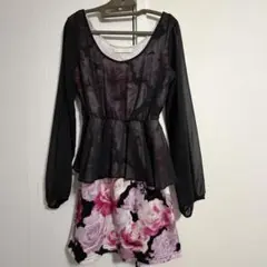 セシルマクビー y2k 当時物 花柄ドッキングワンピース M シフォン切替 バラ