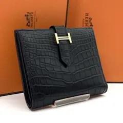 定価230万円◆最高峰品◆HERMES ベアンコンパクト クロコ 黒 C刻印のサムネイル