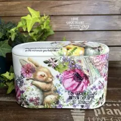 リメイク ワンプッシュ式卓上ゴミ箱 紫花と白色たまごのうさぎさん