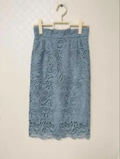 【EMMEL REFINES】【美品】レース タイトスカート ブルー ひざ丈のサムネイル