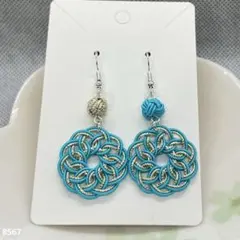ハンドメイド【水引】ピアス　水色×白金