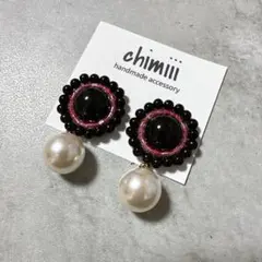 No.389 ハンドメイド　ビーズ刺繍　パール　ピアス　イヤリング