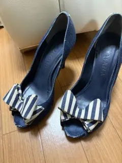 DIANA ダイアナ オープントゥパンプス マリン柄 ストライプ 24cm