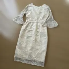 lace ladies Mサイズ　ベージュ系総レースドレス