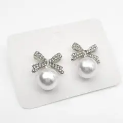 ピアス パール シルバー リボンA ストーン フォーマル 卒業式 入園式 結婚式