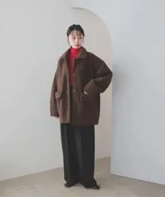 ボアムートンステンカラーコート ボアミドルコート アウター ブラウン LIAN