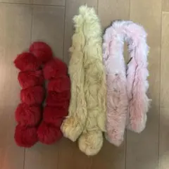 ラビットファー　マフラーセット 赤 ベージュ ピンク