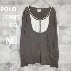 90s【ポロジーンズ　ラルフローレン】薄手ニット 刺繍 コットン100 レトロ