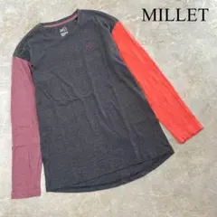 MILLETミレー ロゴ入り 配色切り替え クルーネック 七分袖 Tシャツ
