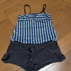 女の子用ワンピース水着 ホワイトストライプ&ネイビー