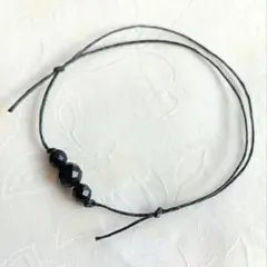 厄除け つけっぱなし ブラックオニキス ブラックコード　 天然石紐アンクレット