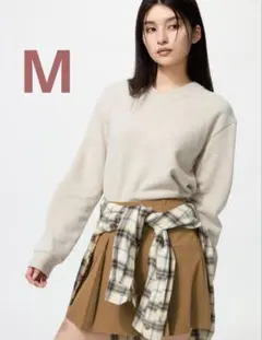 新品 ユニクロ ソフトニットフリースVネックT NATURAL M ベージュ