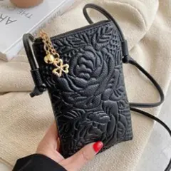 【薔薇柄 大振り】スマホショルダーバッグ　スマホポーチ　お財布ショルダー 薔薇柄