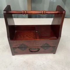 昭和レトロ 木製ハンドル付き収納ボックス 小物入れ　美品