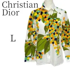 Christian Dior 白 オレンジ 緑の柄物 ブラウス L