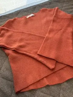 【新品】オレンジ リブ編み 長袖ニット