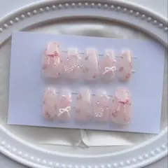 新作春ネイル薔薇フレンチガーリー小花柄ちゅるんワンホン韓国チーク量産型