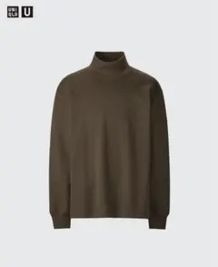 ユニクロ　ブラッシュドモックネックTシャツ　dark brown L