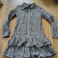 ギンガムチェック フリル チュニック　150 ミニワンピース　平成女児　y2k