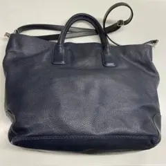 ヒロフ　ネイビーレザー トートバッグ Hロゴ