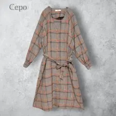 【cepo セポ】　ノーカラーコート　ワンピース　2way グレンチェック柄